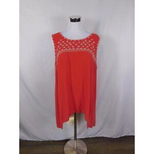 Behind The Seams Red Embroidered Tunic Sleeveless Boho Witch 2XL